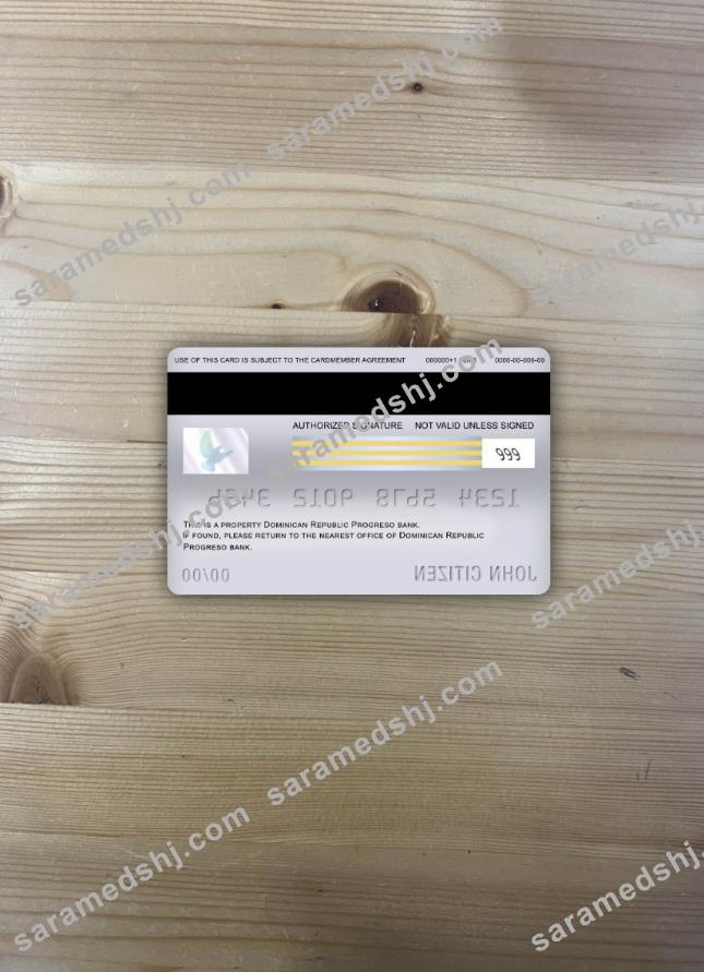 Dominican Republic Progreso bank visa debit card photolook back